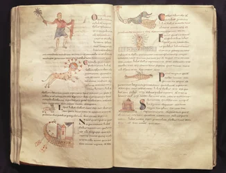 Ms 422 Fol.29 und 30 Pfad des Mondes durch die Sternbilder, aus 